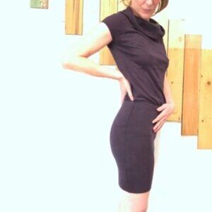BCBG MAXAZRIA Sweater Dress‎ Silk Blend Cowl Neck Navy Blue Drop Waist Si…